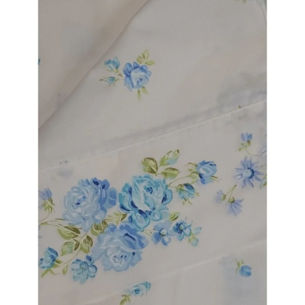 Vintage JC Penney Penn-Press‎ Twin Sheet Aqua Floral 72x104 No Iron Muslin 1970s